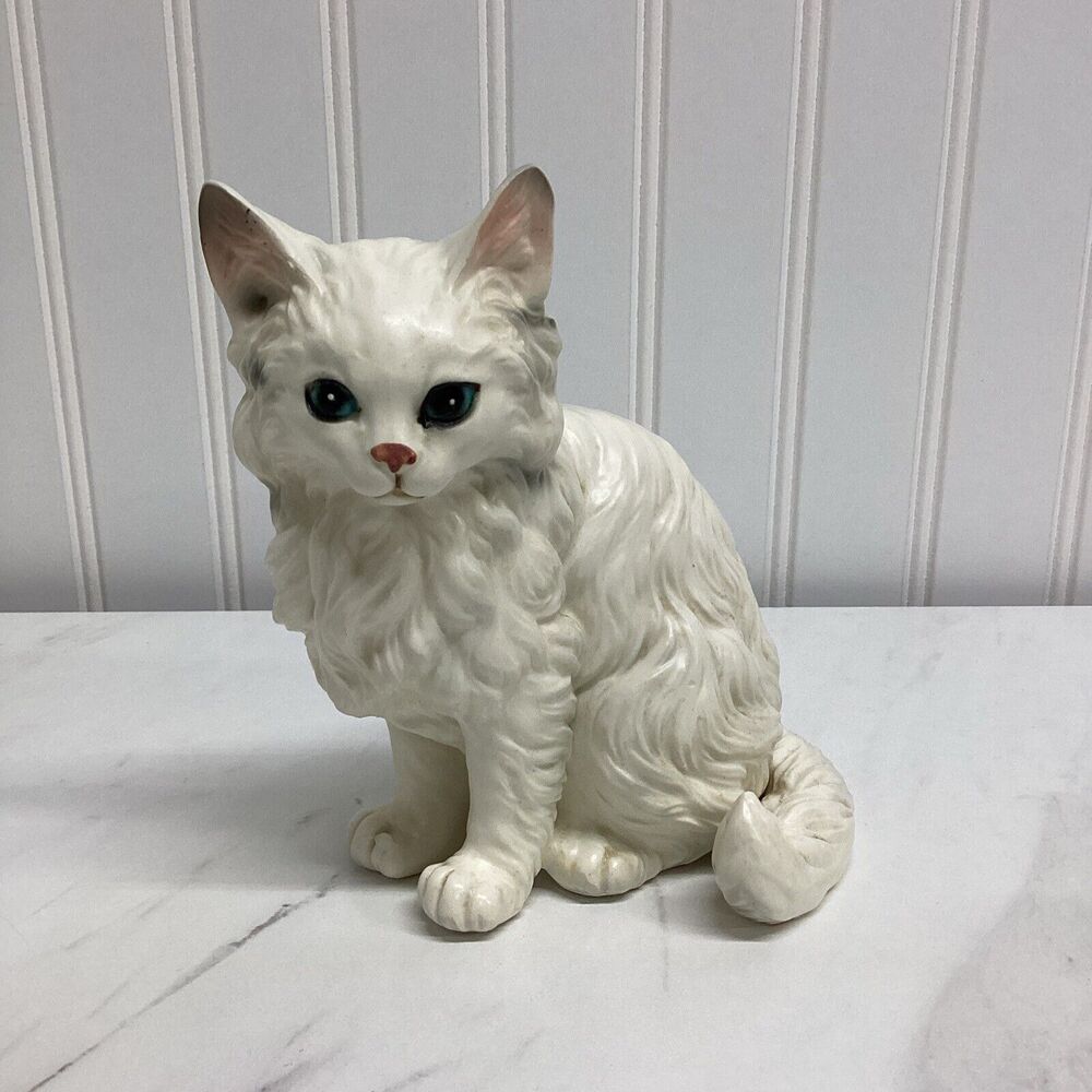 Vintage Cat Trinket Lefton Japan White Figurine 1517 Blue Eyes 5.5 Tall Kitty *A